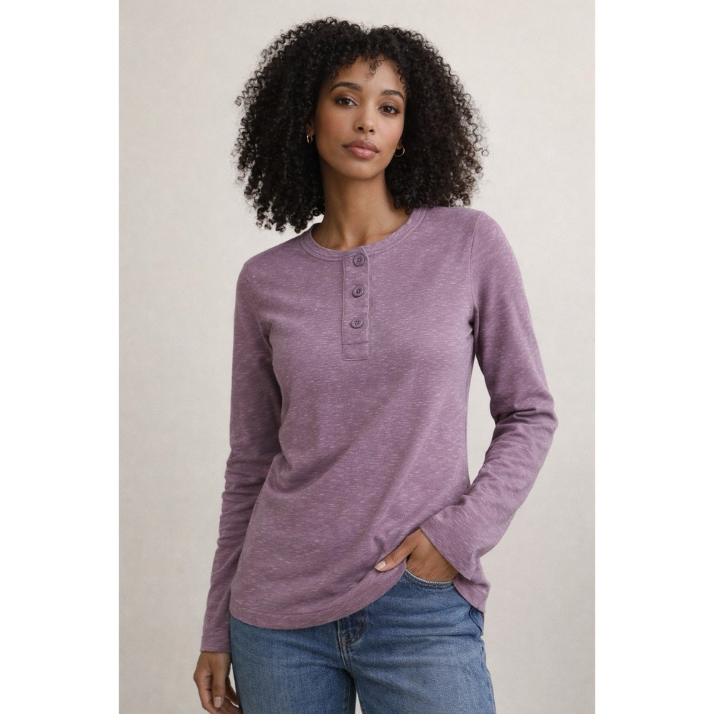 Duluth Trading Co Purple Long Sleeve Henley Shirt Women's Sz M Cotton Blend NWOT